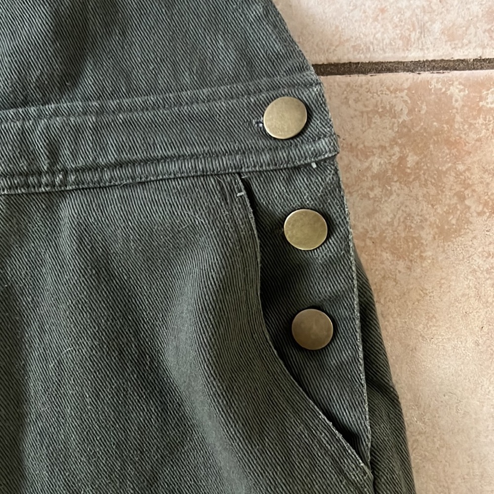 Forever 21 Olive Green Denim Overall Mini Dress, Sz Medium - Picture 3 of 6